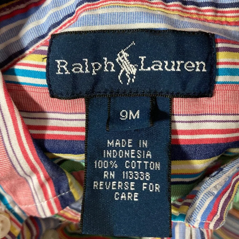 Polo Ralph Lauren Baby Boys Striped Button Down Shirt 9M Multicolor Cotton